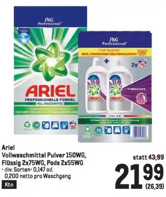Metro Ariel Vollwaschmittel Pulver 150WG, Flüssig 2x75WG, Pods 2x55WG Angebot