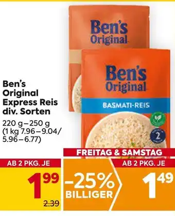 Billa Ben's Original Express Reis 220g-250g Angebot