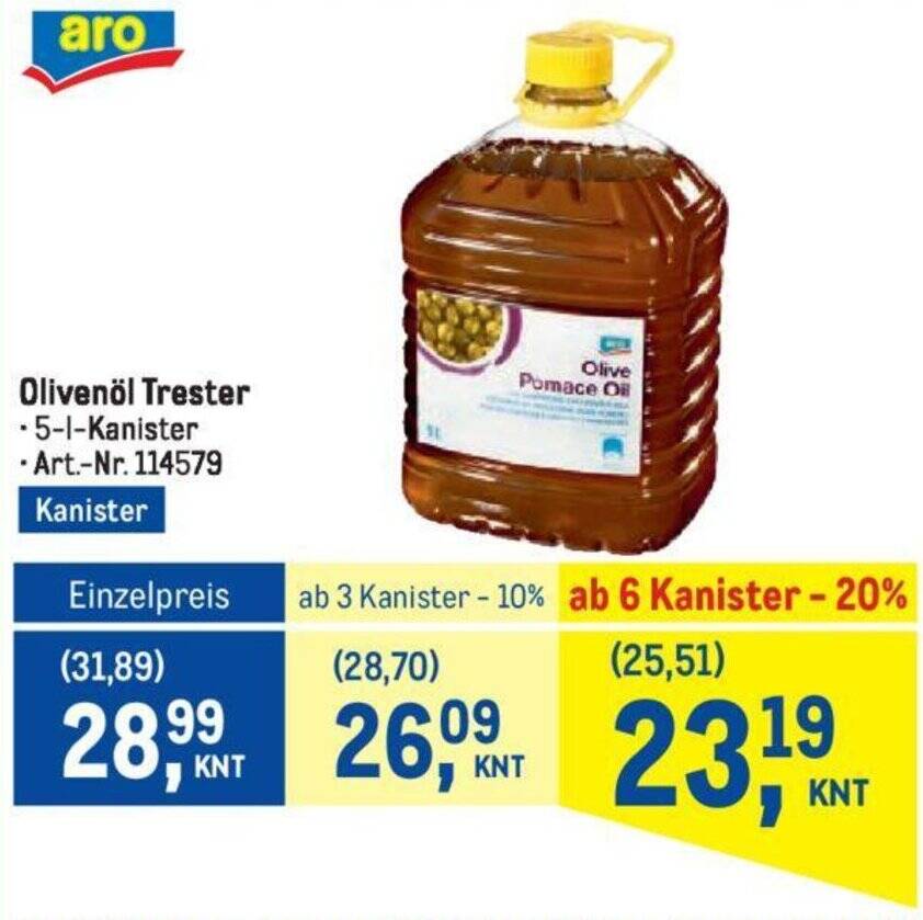 Olivenöl Trester 51Kanister Angebot bei Metro
