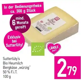 Sutterlüty Sutterlüty's Bio Heumilch Bergkäse würzig" 50 % F.I.T. 100 g Angebot