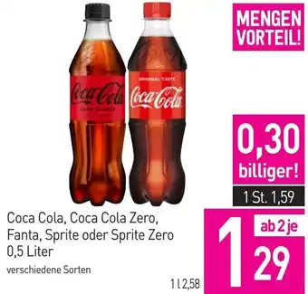 Sutterlüty Coca Cola, Coca Cola Zero, Fanta, Sprite oder Sprite Zero 0,5 Liter Angebot