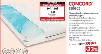 Matratzen Concord 7-Zonen Komfortschaum-Matratze Vitalis H2 H3 H4 Angebot