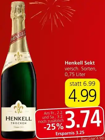 Spar Henkell Sekt versch. Sorten, 0,75 Liter Angebot