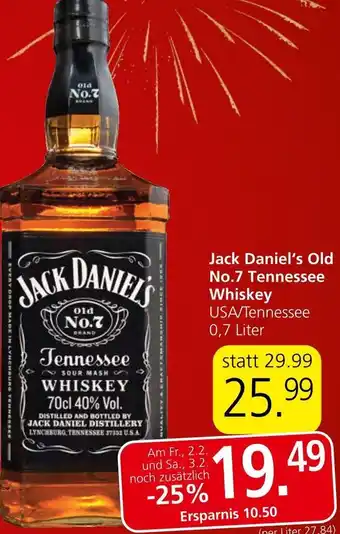 Spar Jack Daniel's Old No.7 Tennessee Whiskey USA/Tennessee 0,7 Liter Angebot