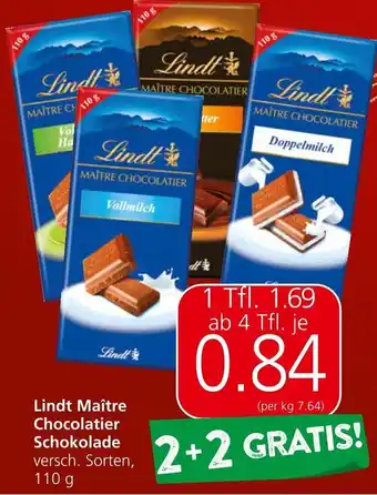 Spar Lindt Maître Chocolatier Schokolade 110g Angebot