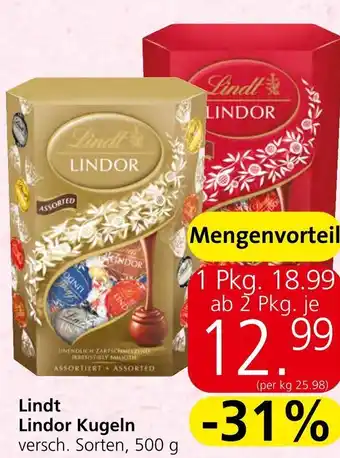 Spar Lindt Lindor Kugeln versch. Sorten, 500 g Angebot