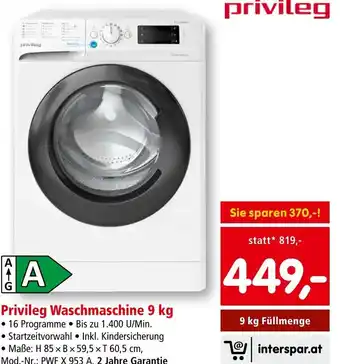 Interspar Privileg Waschmaschine 9 kg Angebot