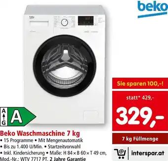 Interspar Beko Waschmaschine 7 kg Angebot