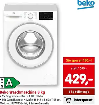 Interspar Beko Waschmaschine 8 kg Angebot