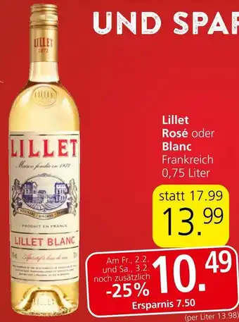 Eurospar Lillet Rosé oder Blanc Frankreich 0,75 Liter Angebot