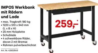 Lagerhaus IMPOS Werkbank mit Rädern und Lade Angebot