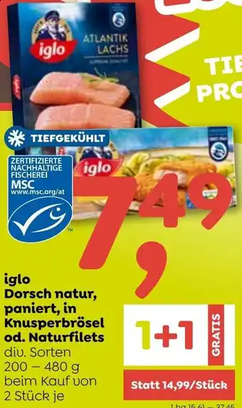 ADEG iglo Dorsch natur, paniert, in Knusperbrösel od. Naturfilets Angebot