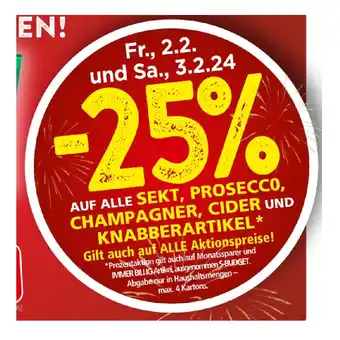 Spar 25% AUF ALLE SEKT, PROSECCO, CHAMPAGNER, CIDER UND KNABBERARTIKEL SPAR Angebot