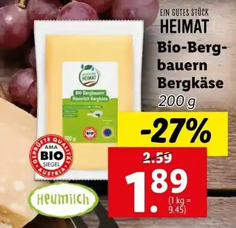 Lidl Heimat Bio-Berg-Bauern Bergkäse 200g Angebot