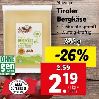 Lidl Tiroler Bergkäse 350g Angebot