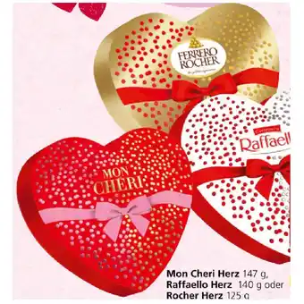 Spar Ferrero Mon Cheri Herz, Raffaello Herz oder Rocher Herz SPAR 1 Packung Angebot