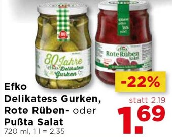 Unimarkt Efko Delikatess Gurken Rote Rüben Oder Pußta Salat 720 ml Angebot