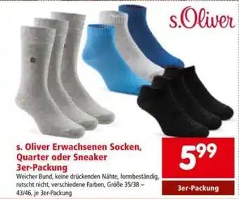 Interspar S.Oliver Erwachsenen Socken,Quarter oder Sneaker 3er-Packung Angebot