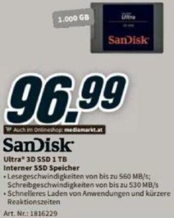 Media Markt Sandisk Ultra 3D SSD 1 TB Interner SSD Speicher Angebot