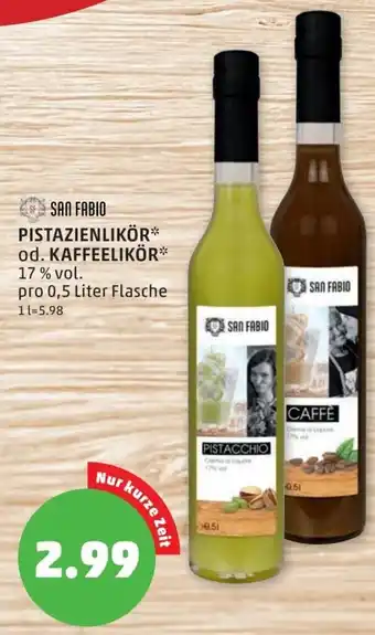 PENNY San Fabio Pistazienlikör od. Kaffeelikör 0.5 Liter Angebot