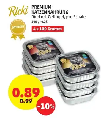PENNY Ricki Premium Katzennahrung 4x100 g Angebot