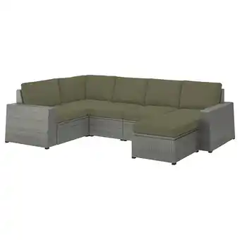IKEA SollerÖn Modulecksofa 4-sitzig/außen, mit Hocker dunkelgrau/frösön/duvholmen dunkles Beigegrün Angebot