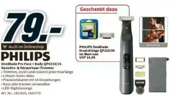Media Markt Philips OneBlade Pro Face + Body QP6550/15 Gesichts - & Körperhaar-Trimmer Angebot