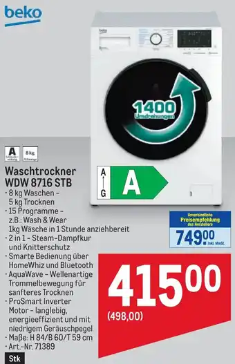 Metro beko Waschtrockner WDW 8716 STB Angebot
