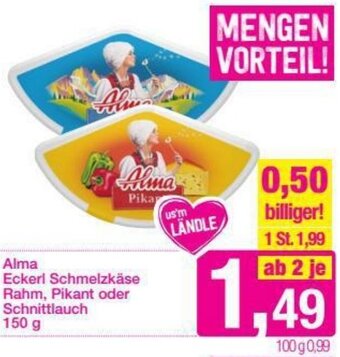 Sutterlüty Alma Eckerl Schmelzkäse Rahm, Pikant oder Schnittlauch 150g Angebot