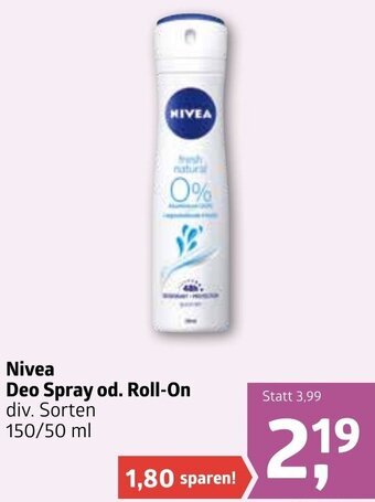 ADEG Nivea Deo Spray Od. Roll-On 150/50 ml Angebot