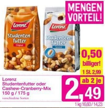 Sutterlüty Lorenz Studentenfutter oder Cashew-Cranberry-Mix 150g/175g Angebot