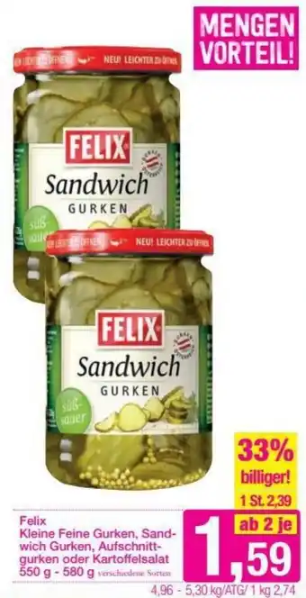 Sutterlüty Felix Kleine Feine Gurken, Sandwich Gurken, Aufschnittgurken Oder Kartoffelsalat 550-580g Angebot