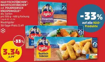PENNY IGLO FISCHSTÄBCHEN*, BACKFISCHSTÄBCHEN*** od. POLARDORSCH KNUSPERHÜLLE Angebot
