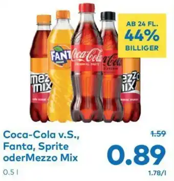 T&G Coca-Cola v.S., Fanta, Sprite oder Mezzo Mix T&G 0.50 Liter 1 Flasche Angebot
