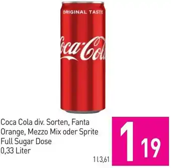 Sutterlüty Coca Cola div. Sorten, Fanta Orange, Mezzo Mix oder Sprite Full Sugar Dose 0.33L Angebot