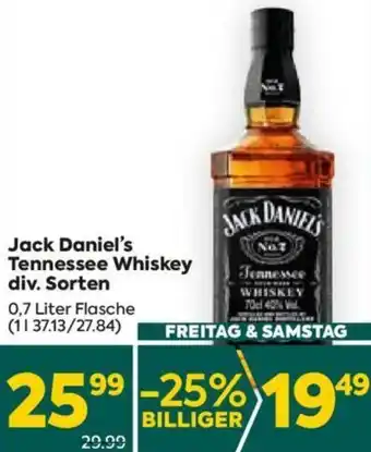 Billa Jack Daniel's Tennessee Whiskey div. Sorten 0.7 Liter Flasche Angebot