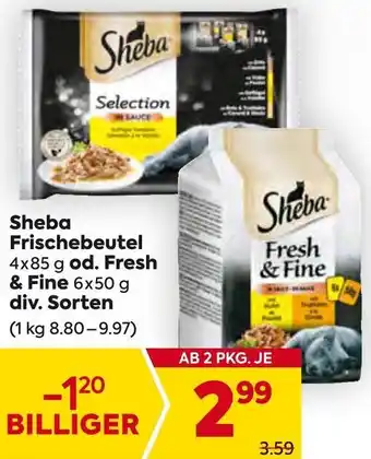 Billa Sheba Frischebeutel 4x85 g od. Fresh & Fine 6x50 g Angebot