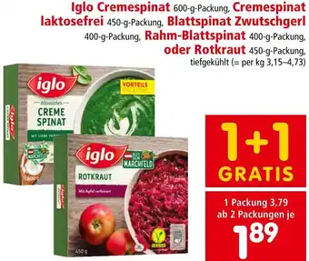 Interspar Iglo Cremespinat, Cremespinat laktosefrei, Blattspinat Zwutschgerl, Rahm-Blattspinat, oder Rotkraut Angebot