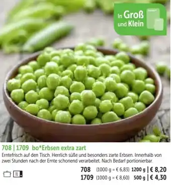 Bofrost 708 bo Erbsen extra zart 1200g Angebot
