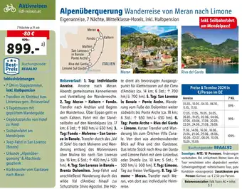 Lidl Reisen Alpenüberquerung Wanderreise von Meran nach Limone 7 Nächte Angebot