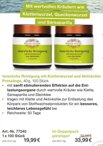 Bärbel Drexel Innerliche Reinigung mit Klettenwurzel und Aktivkohle Presslinge, 40g, 100 Stück Angebot