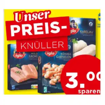 Unimarkt Iglo Wildlachs, Kabeljau oder Feinschmecker-, König- und Ofengarnelen Unimarkt 1 Packung Angebot