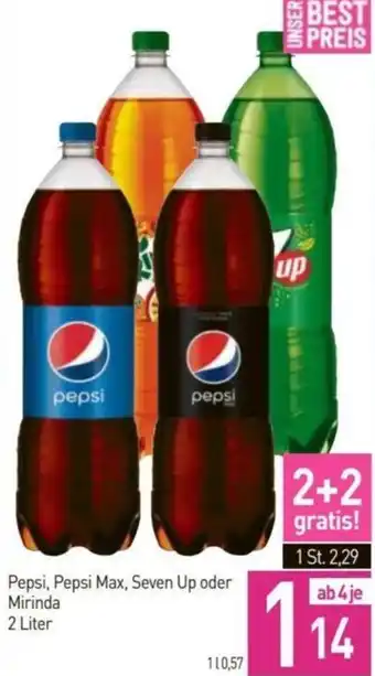 Sutterlüty Pepsi, Pepsi Max, Seven Up oder Mirinda 2 Liter Angebot