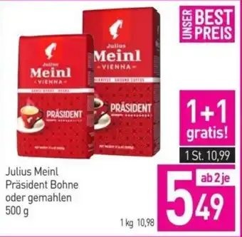 Sutterlüty Julius Meinl Präsident Bohne oder gemahlen 500 g Angebot