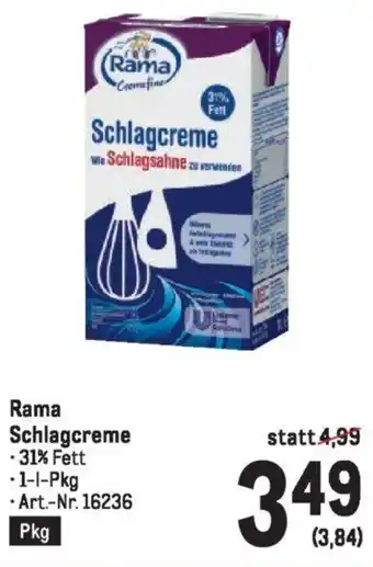 Metro Rama Schlagcreme 1L Angebot