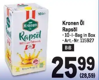 Metro Kronen Öl Rapsöl 10L Angebot