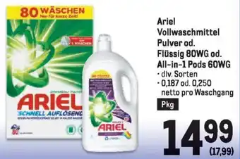 Metro Ariel Vollwaschmittel Pulver od. Flüssig 80WG od. All-in-1 Pods 60WG Angebot