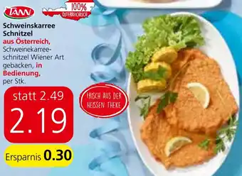 Strasser Markt Schweinskarree Schnitzel aus Österreich, Schweinekarree-schnitzel Wiener Art gebacken, in Bedienung, per Stk. Angebot