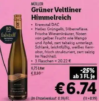 Lidl MÜLLER Grüner Veltliner Himmelreich 0.75L Angebot
