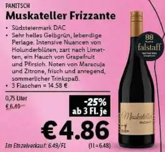 Lidl PANITSCH Muskateller Frizzante 0.75L Angebot